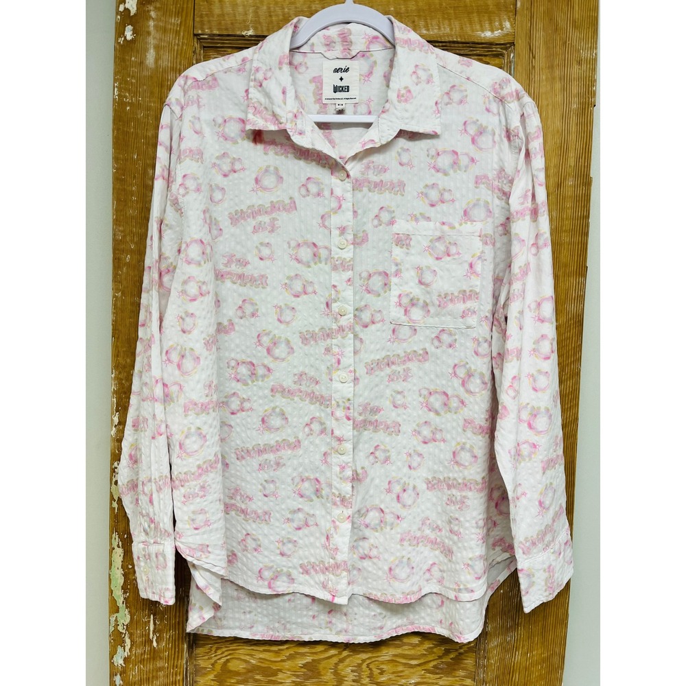 Aerie x Wicked Shirt M Pink So Popular Bubble Glinda Broadway Musical Fairy Tale